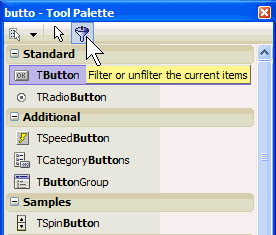 Gambar 2. Tool Palette menyaring komponen yang memiliki kecocokan nama dengan teks ‘butto’.